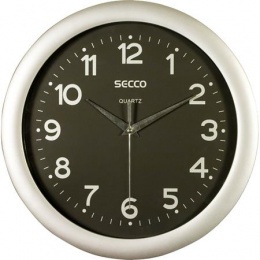 Falióra, 28,5 cm,  fekete számlap,SECCO "Sweep Second", ezüst keret